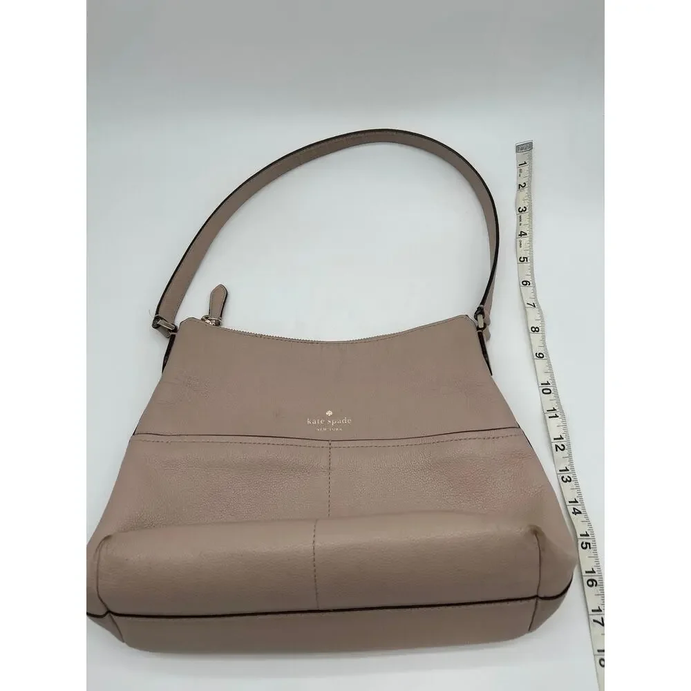 Kate Spade Bailey Pebbled Leather Shoulder Hobo Bag Neutral Purse Front Pockets